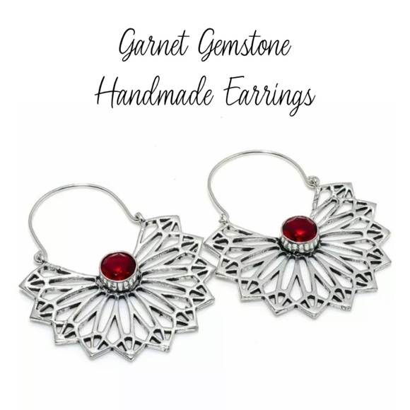 Garnet Gemstone Handmade Winged Goddess Earrings - Picture 3 of 3